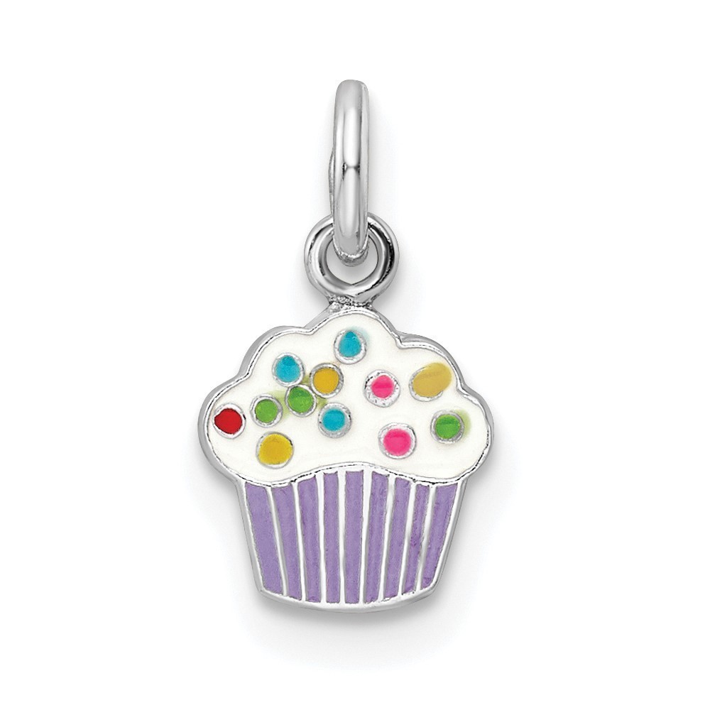 925 Sterling Silver Multi-color Enameled Cupcake Children's Charm Pendant